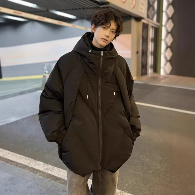 原创2024冬季新品连帽服男夹克外套解构设计学生面包服户外袄棉服