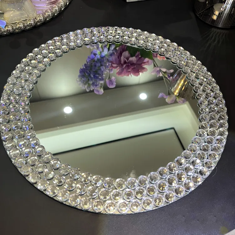 仙女项链玻璃盘 镜面玻璃盘水晶钻镜面垫盘甜品店摆盘