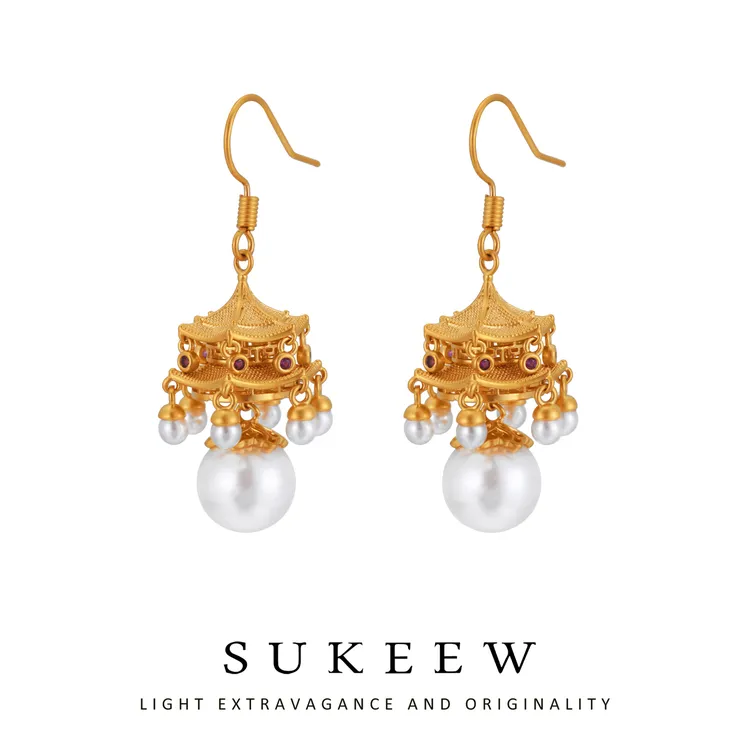 SUKEEW/酥可  镀K金 新中式宫灯流苏珠珠复古耳环463204