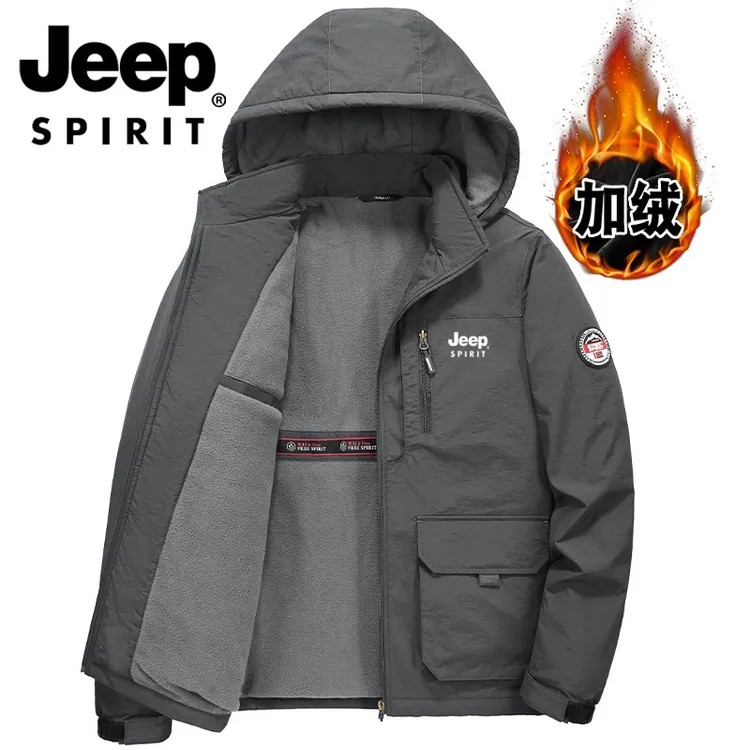 JEEP SPIRIT吉普加绒外套防风防水保暖秋冬加厚大码工装户外夹克