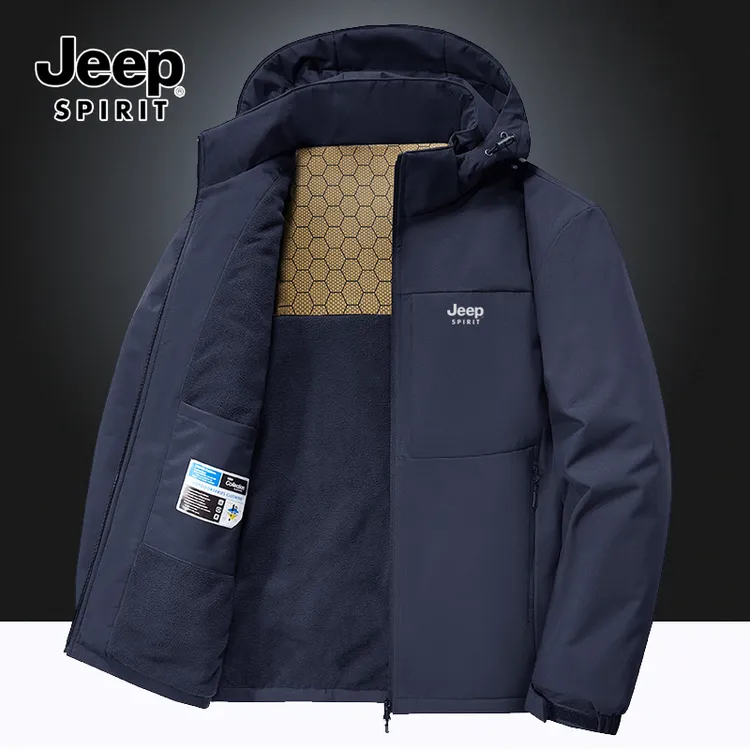 Jeep吉普冬季棉服加绒加厚大码休闲男士防风防水外套冲锋上衣棉衣