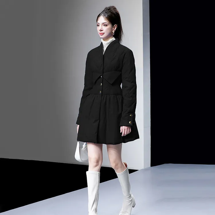 DF2025冬新气质V领设计感收腰A摆90白鸭绒羽绒服加厚外套女HC34538K