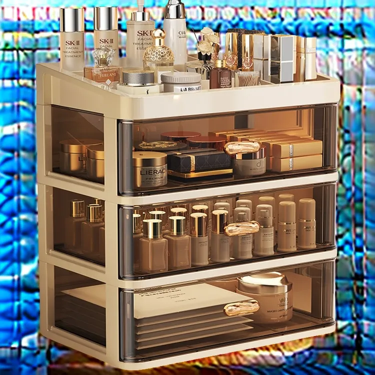收纳盒梳妆台透明大容量整理盒办公桌置物架桌面收纳箱抽屉护肤品