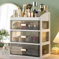 桌面收纳盒抽屉式办公室书桌上工位整理文具透明杂物储物箱置物柜