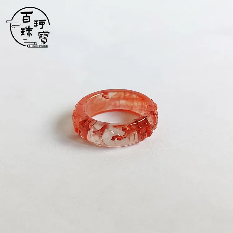 【百珂】正品保真瓦西南红戒指戒圈苏工雕刻六字真言飘花跑环多样发