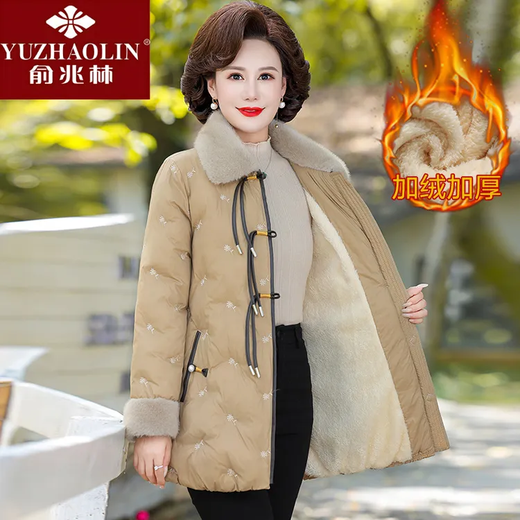 俞兆林妈妈冬装棉衣加绒外套中年女装洋气棉服中老年秋冬季新款加