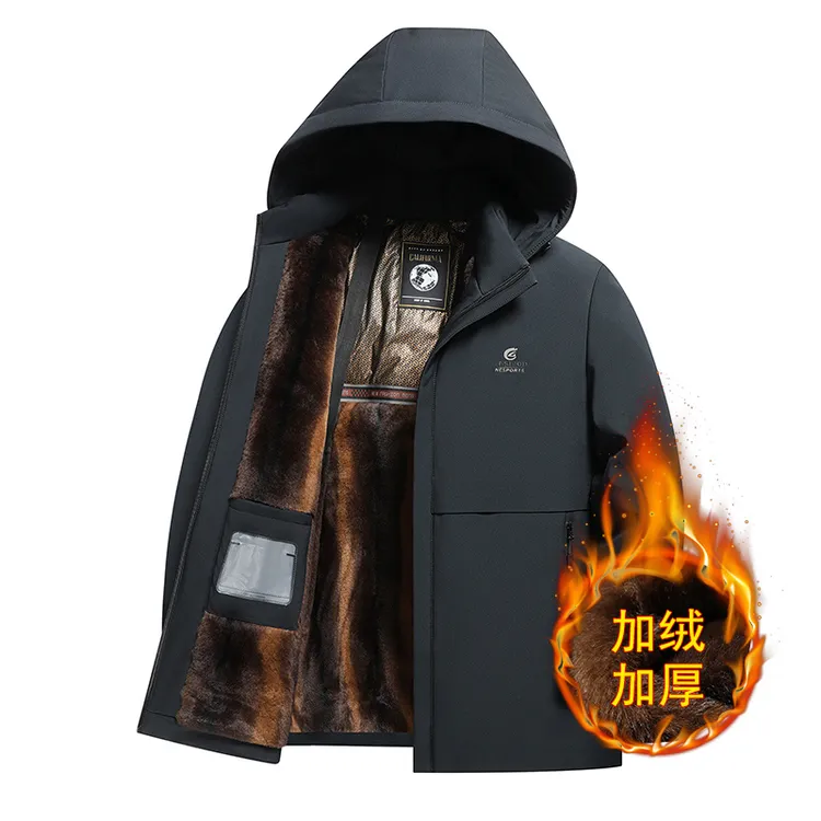 新款男士棉服冬季加绒加厚保暖棉衣爸爸装中老年人脱卸帽棉袄外套