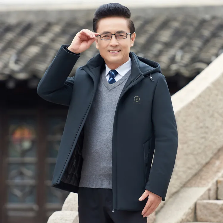 爸爸冬季外套中老年棉衣男中长款老人休闲棉服男爷爷加厚保暖棉袄