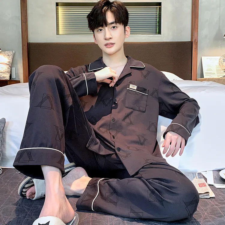 睡衣男春秋纯棉长袖2024新款爆款高档开衫翻领青年大码家居服套装