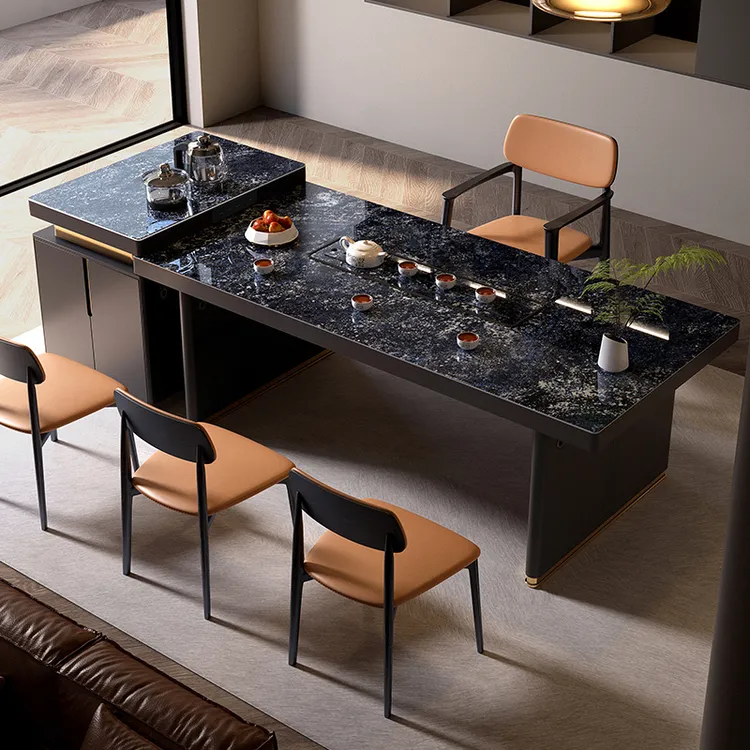 现代轻奢岩板茶桌高端会客接待茶桌椅组合家用泡茶桌子办公室茶台