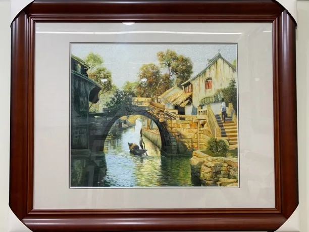 精品苏绣全手工刺绣江南水乡挂画书房办公室装饰