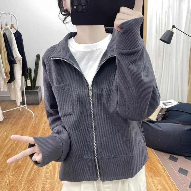 秋新款港风时尚短款立领宽松外套女设计感百搭高品质卫衣开衫上衣