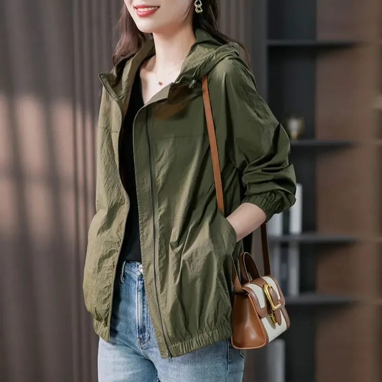 连帽轻薄网纱里布短外套女2025春季新款韩版百搭夹克宽松休闲上衣