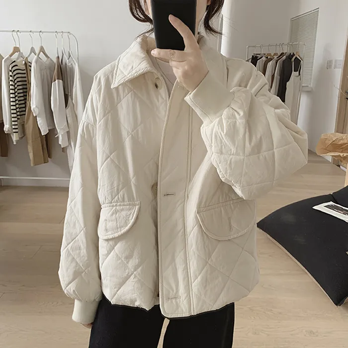 翻领棉衣外套女式冬季新款宽松显瘦减龄小众设计感大口袋韩版棉服