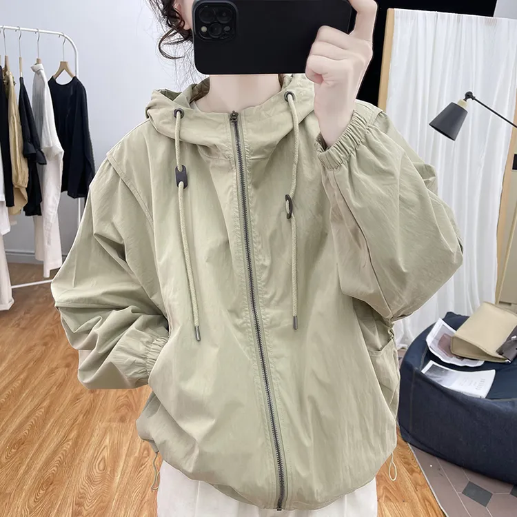 韩版休闲连帽带里布外套女春秋新款高品质宽松立领上衣冲锋衣百搭