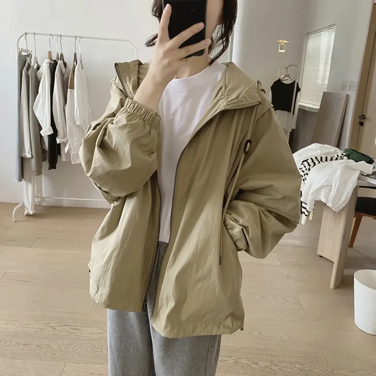 连帽外套女带里布春秋季新款宽松显瘦韩版减龄小众设计感长袖上衣