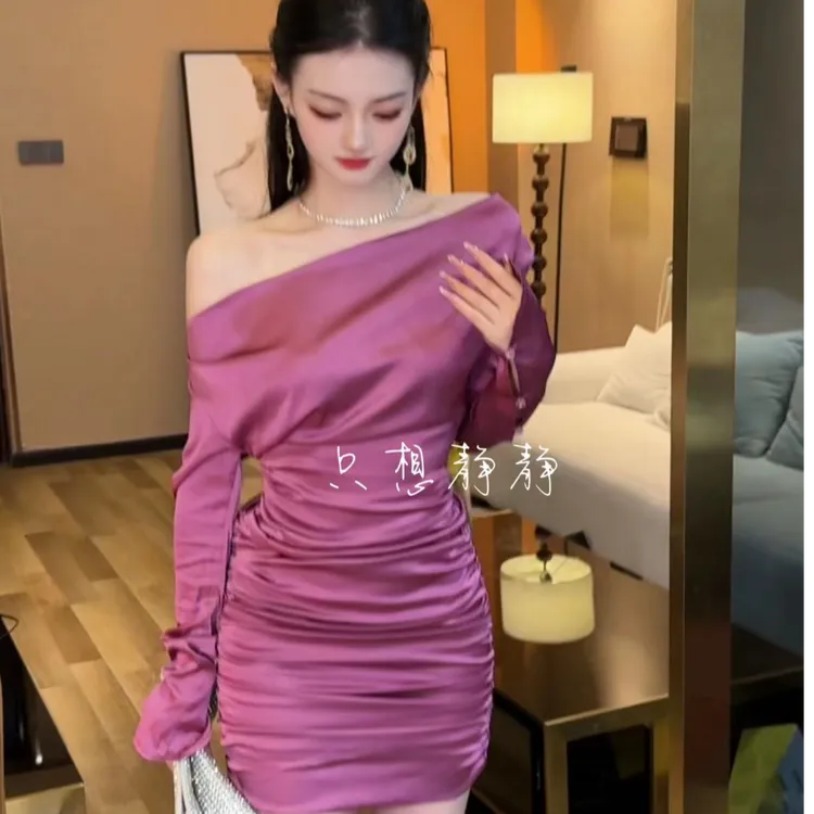 只想静静【紫尾凤蝶】显瘦长袖连衣裙