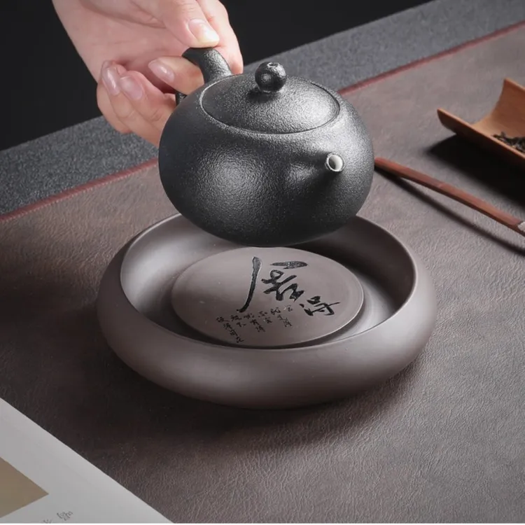紫砂壶承家用手工茶道中式简约壶垫圆形储水式壶托陶瓷泡台茶承托