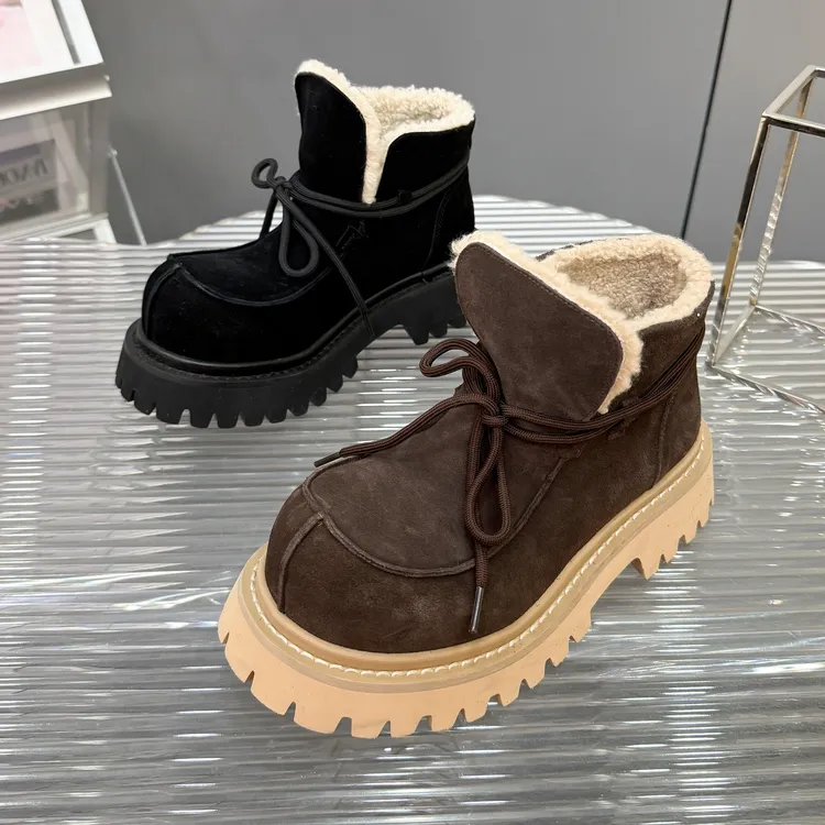 磨砂皮羊羔绒里厚底雪地棉靴2024冬季新款保暖东北大棉鞋女2021-1