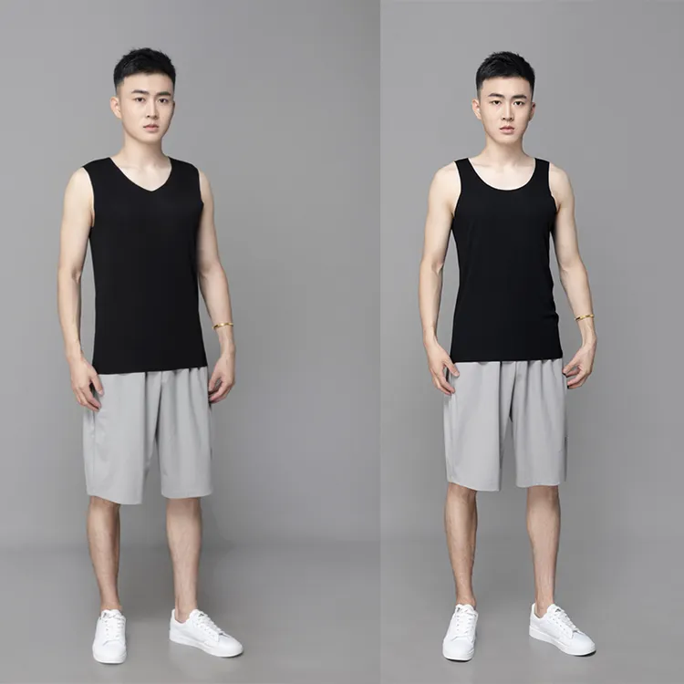 男士无痕背心随意裁宽肩背心竹纤维薄款二股筋内衣打底衫