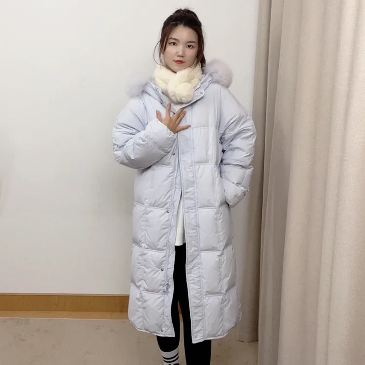 2024中长款白鸭绒加厚时尚狐狸大毛领冬季新款羽绒服女收腰显瘦