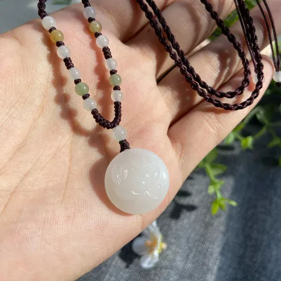 天然和田玉双面可佩戴款 高冰料白玉莲花锁骨链吊坠 送链子