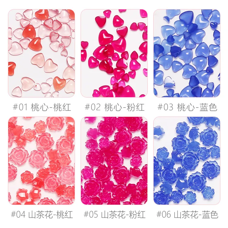 新款日系美甲光变爱心山茶花冰透清新钻饰光感变色透明指甲饰品