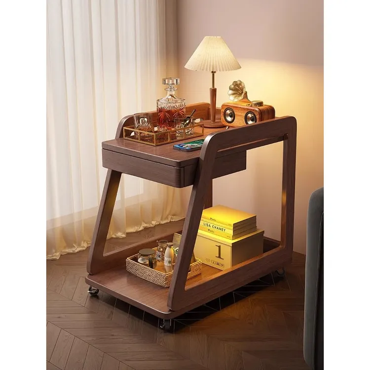 带轮边几可移动长方形茶几家用客厅卧室网红零食收纳架床边双层