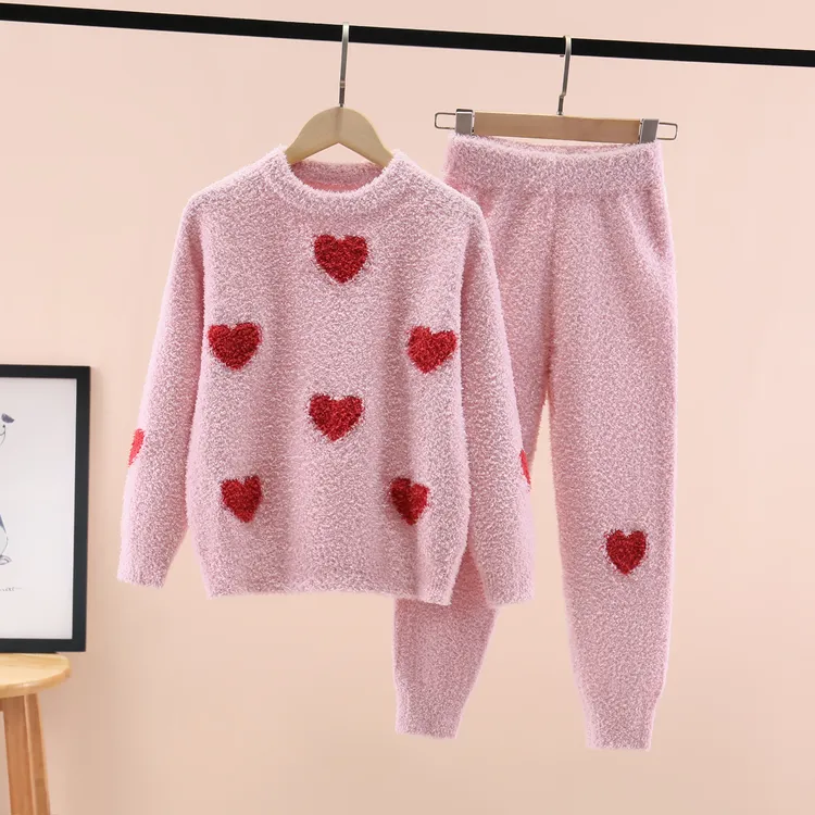 儿童女孩半边绒睡衣2024新款秋冬装女童宝宝家居服软糯糯套装冬季