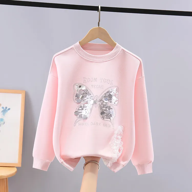 童装女童加绒卫衣2024秋冬新款儿童中大童洋气圆领上衣女宝宝打底