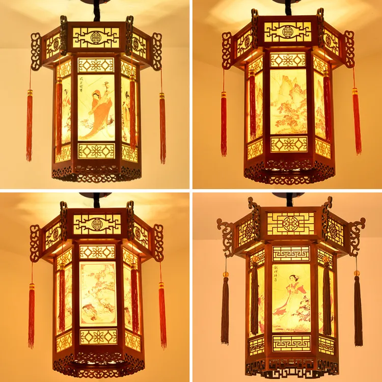 中式吊灯仿古实木宫灯宫廷复古建筑酒店寺庙长廊凉亭六角灯笼现代