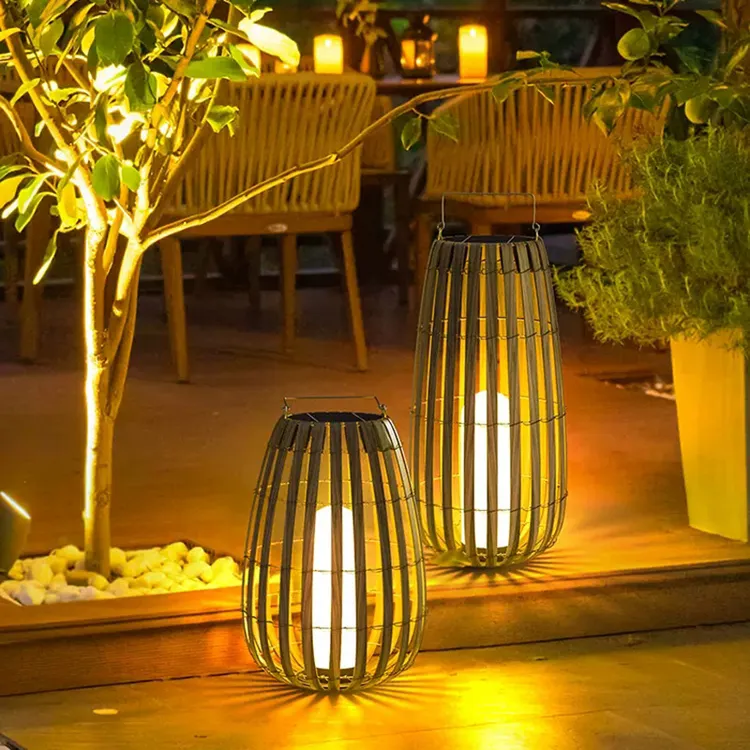 手提藤编草坪灯户外防水太阳能庭院灯露营地室外花园景观氛围灯