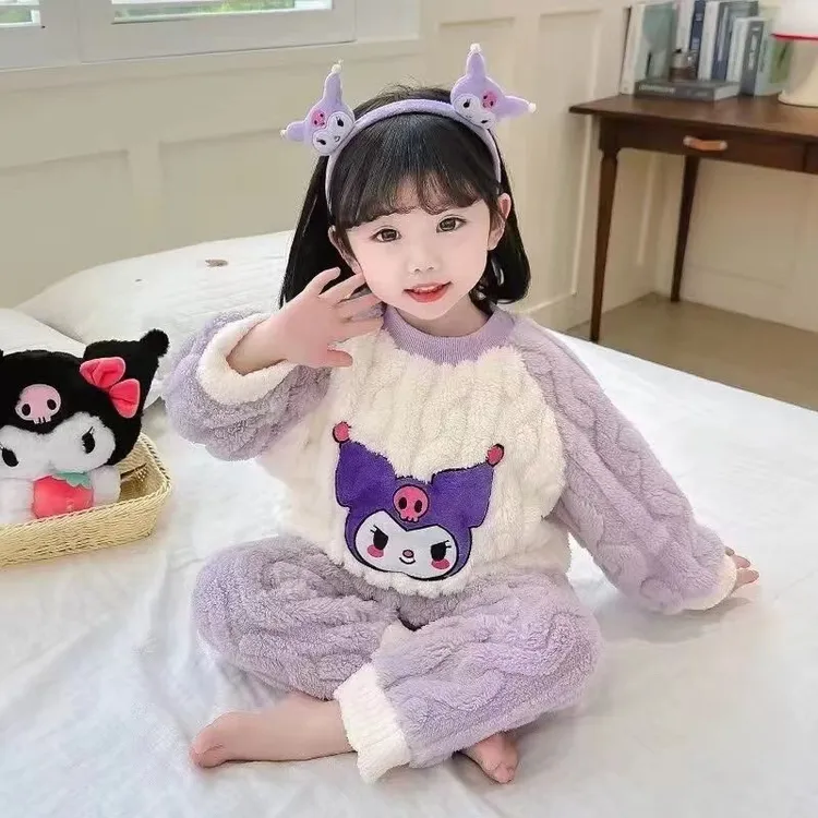 女童家居服儿童珊瑚绒1-10岁睡衣加厚洋气超萌可爱女宝宝冬季套