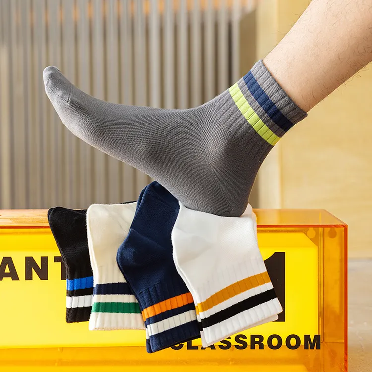 袜子男款夏季网眼薄款中筒男士纯棉吸汗防臭纯色百搭新疆棉短筒袜