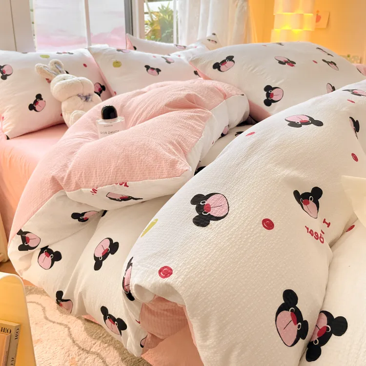 亲肤水洗泡泡纱网红款四件套2024款被套床单笠非全棉纯棉三件套3