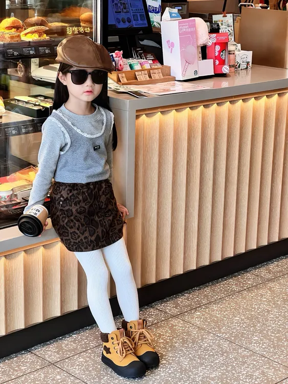 女童2024新款豹纹半身裙加绒短裙洋气儿童包臀裙小女孩秋冬新款