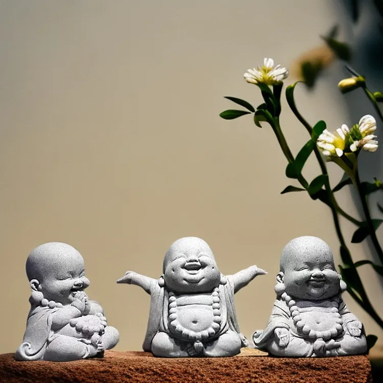 小弥勒佛三件套摆件家居小物件桌上摆件高颜值摆件客厅装饰品摆件