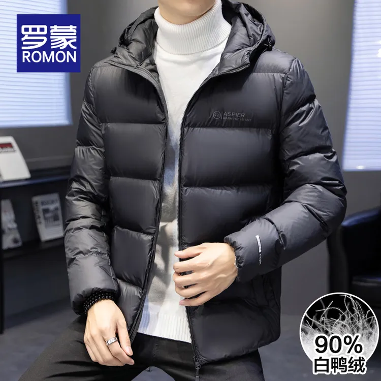 罗蒙冬季轻薄羽绒服男款高档男士连帽休闲保暖外套男爆款2025新款