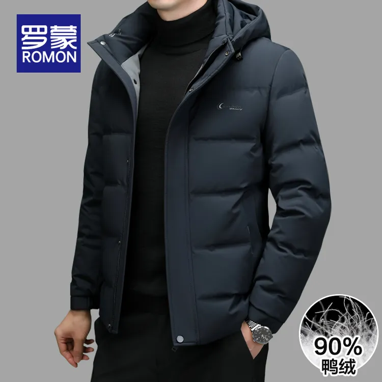 罗蒙男士冬季潮牌加厚保暖连帽羽绒服男新款时尚冬装鸭绒外套男款