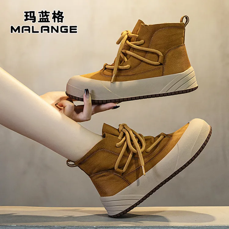 真皮软底马丁靴女2024秋冬新款高帮小皮鞋百搭时尚复古风厚底短靴