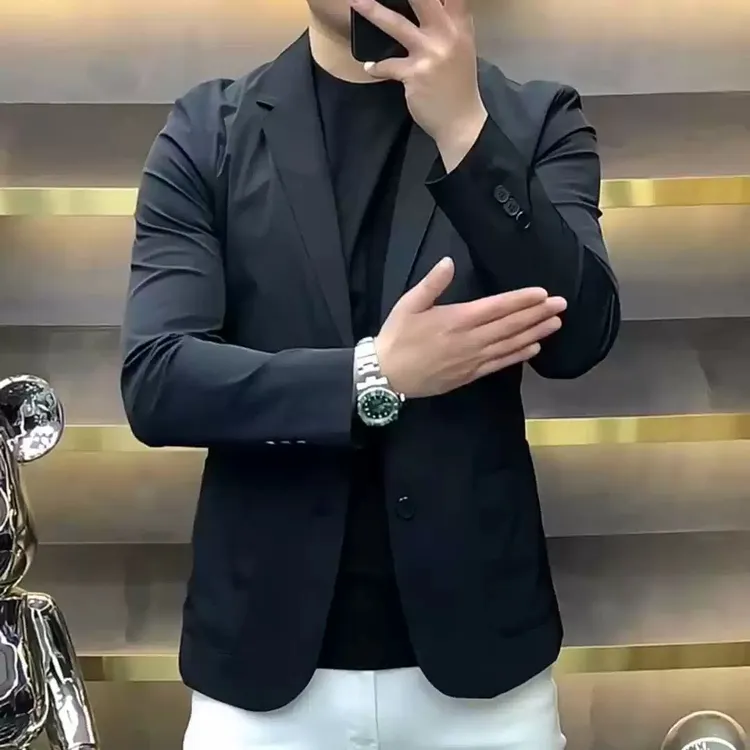 2025春秋新款男士西服修身百搭黑色高级商务韩版西装潮流夹克纯色