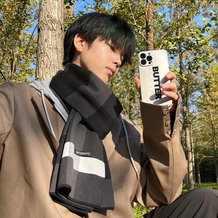 围巾男秋冬季百搭保暖男士格子学生加厚送男朋友生日高档礼物围脖