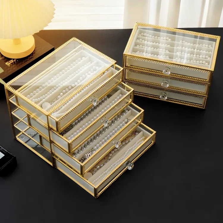 玻璃项链首饰收纳盒精致桌面整理箱防尘珍珠长手链珠子饰品首饰盒