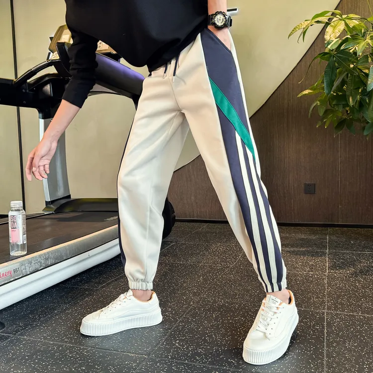 拼色条纹裤子男款春秋季束脚运动休闲裤2025新款潮流痞帅修身卫裤