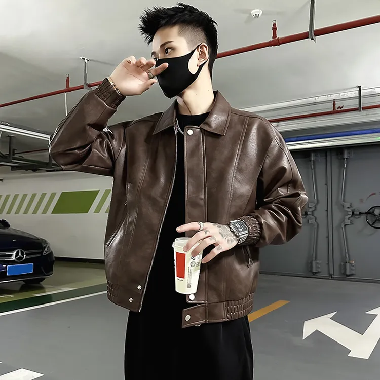 春秋季做旧皮衣外套男士潮牌痞帅机车服2025新款男装上衣翻领夹克