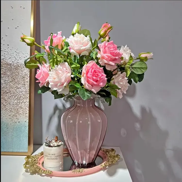 花妍HUAYAN 3头高端仿真手感保湿玫瑰家居橱窗软装摆件简约装饰花