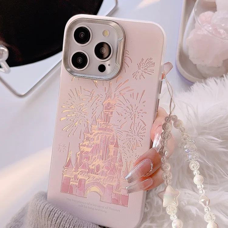 梦幻城堡烟花iphone15适用苹果14Promax手机壳苹果镭射华为挂绳女