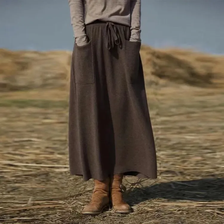 100纯羊毛秋冬新款文艺范 秋冬加密抽条显瘦双兜羊毛裙