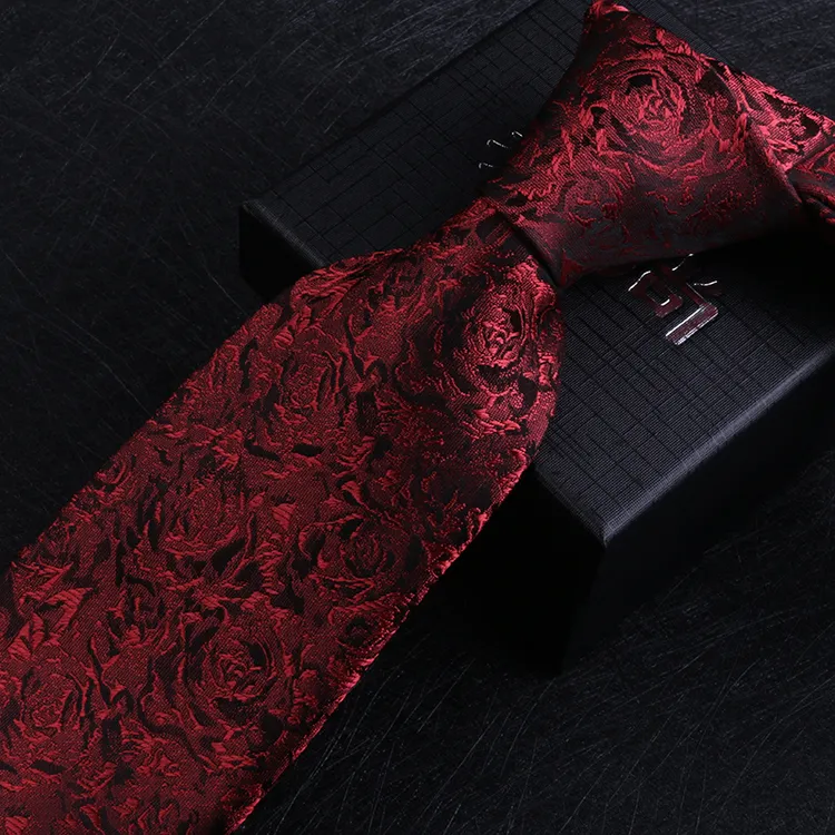 猎尚玫瑰花领带黑色男士正装商务8厘米红色桑蚕丝领带送礼盒包邮