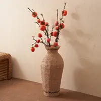 【花瓶+5支柿子】蒲草精编落地大号花瓶工艺品高60cm底18cm手工中式